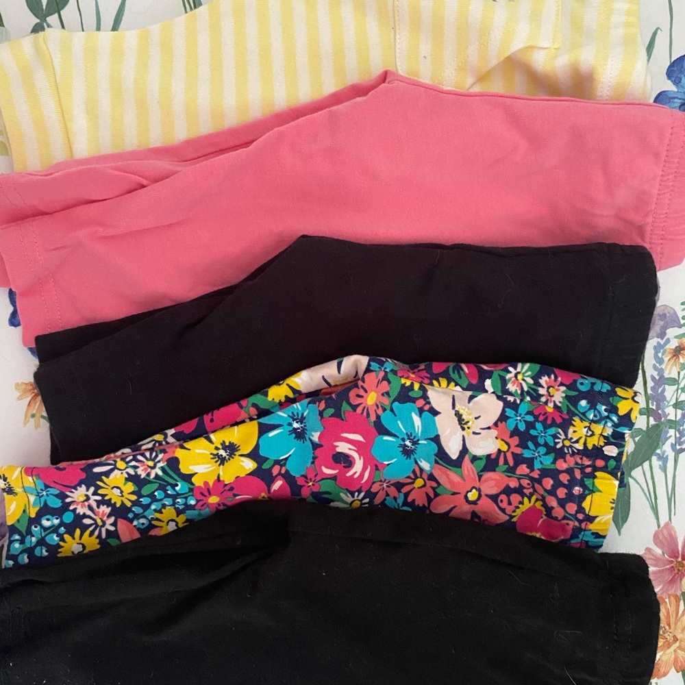 Floral and Solid Kids Leggings Set